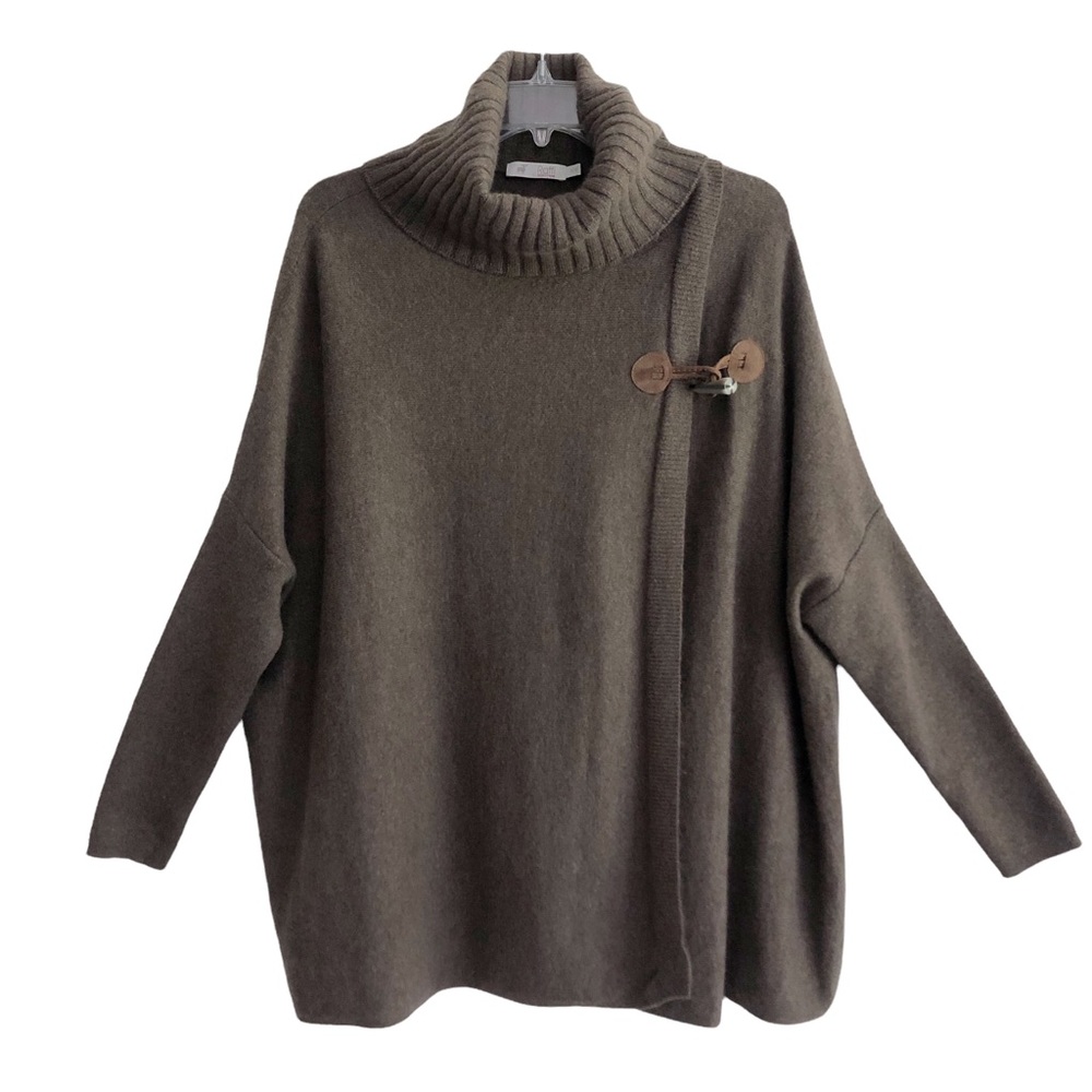 Raffi Coffee Brown Cashmere Turtleneck Poncho Sweater OS